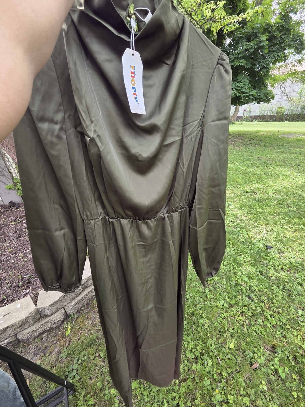 Olive Green Maxi Dress with Draped Neck